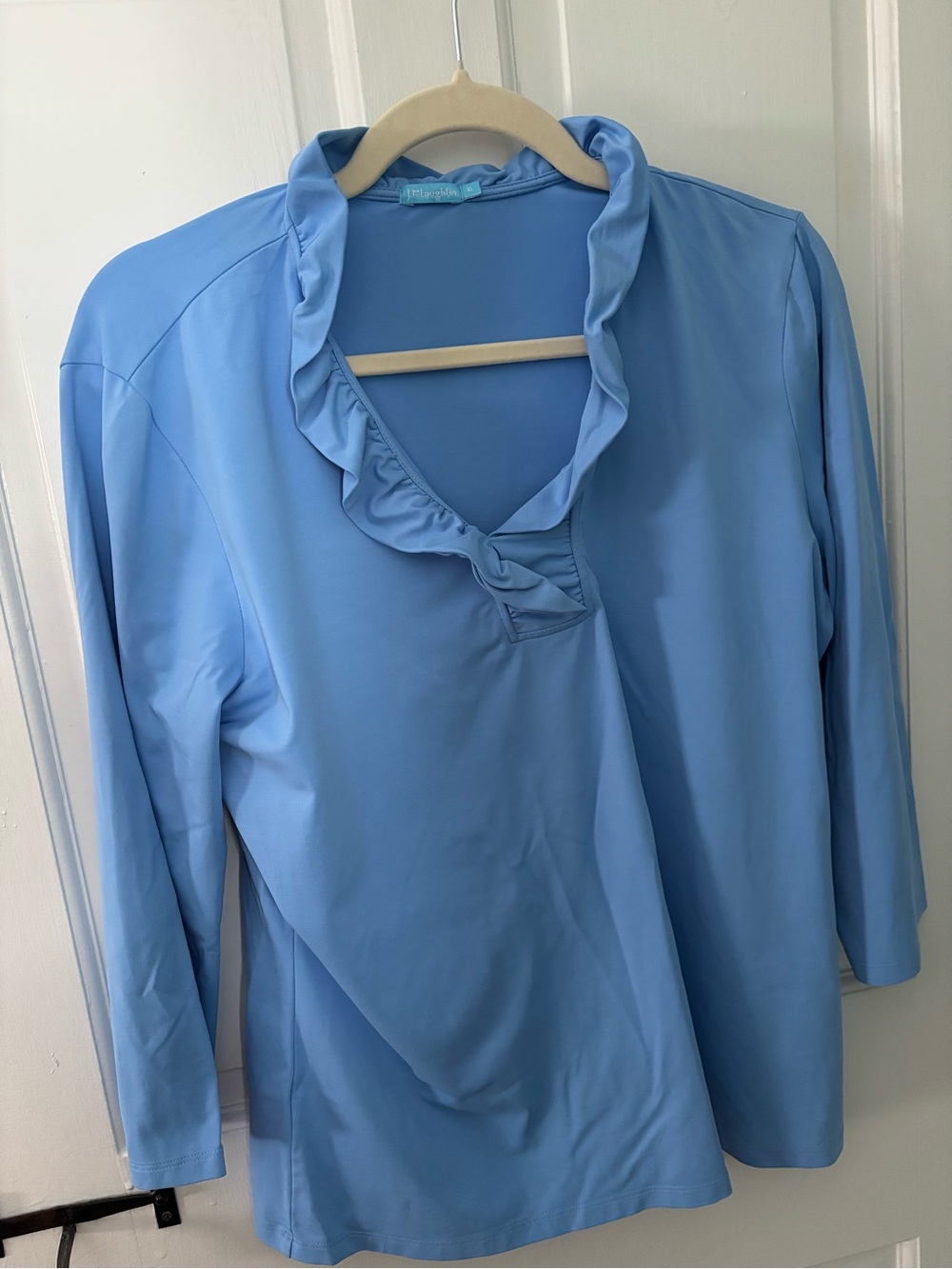 J McLaughlin Catalina Ruffle Neck Blouse Baby Blue XL RUNS SMALL